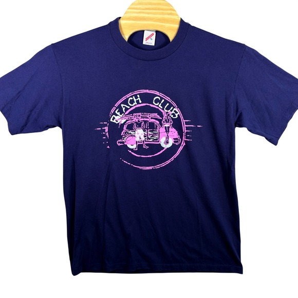 Jerzees Other - VINTAGE 90s Beach Club Jerzees Mens Graphic T Shirt Navy Textured USA Made